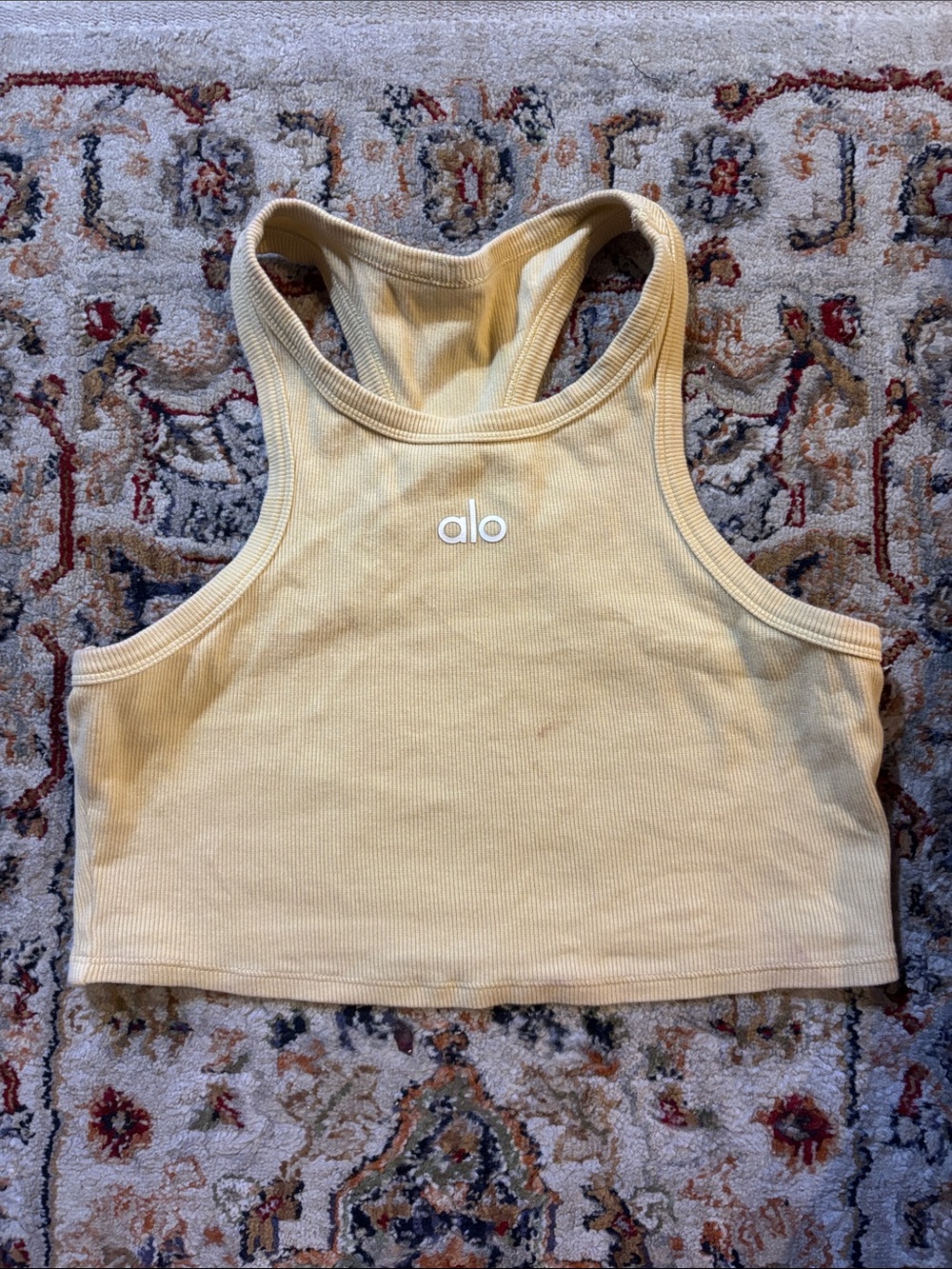 ALO Yoga Soft Yellow Ribbed Racerback Crop Top